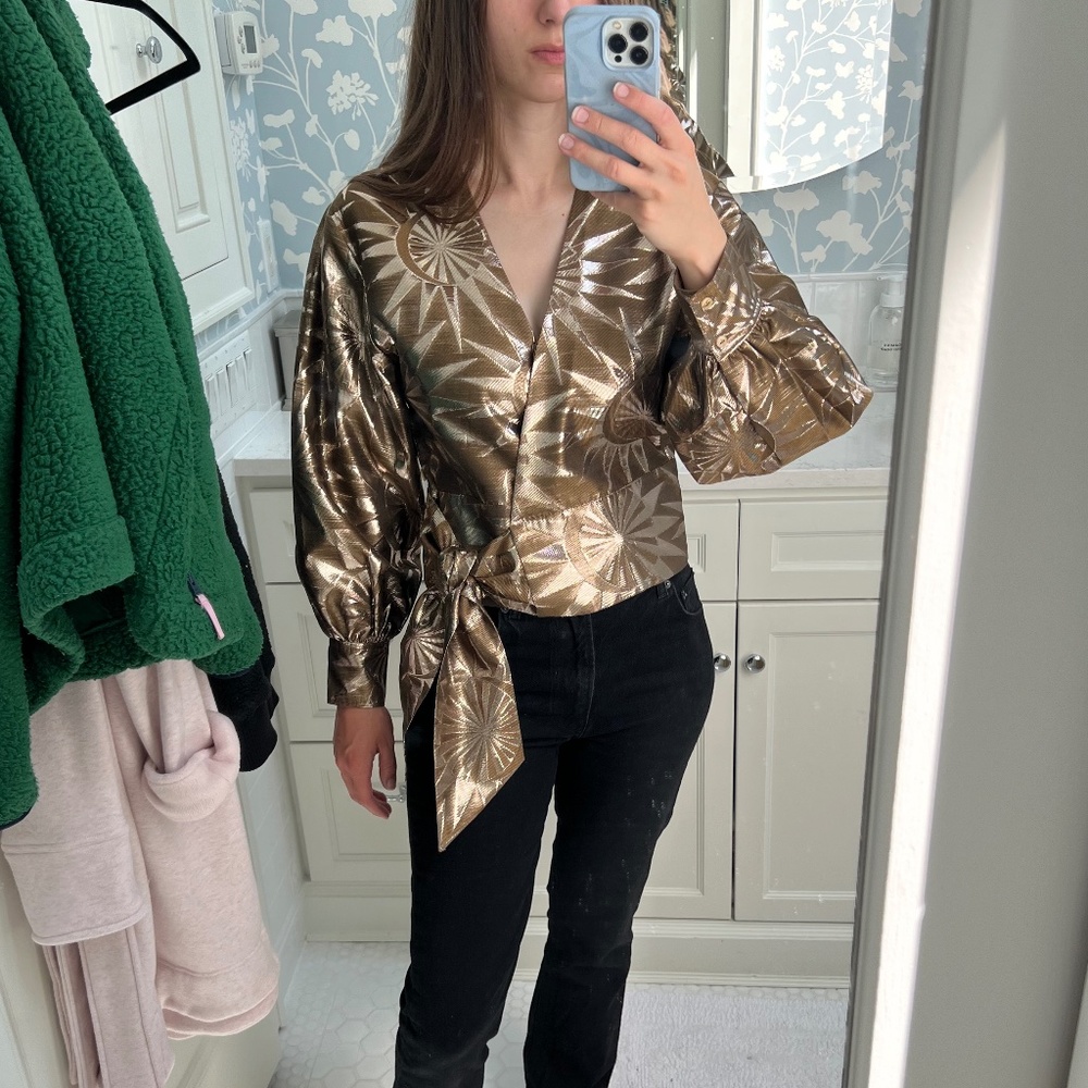 Scotch and Soda Wrap Top Gold Balloon Sleeve - Picture 3 of 11
